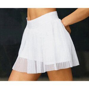 Alo Mesh Flirty Tennis Skirt White Sheer Transparent See-Through Pleated Skort